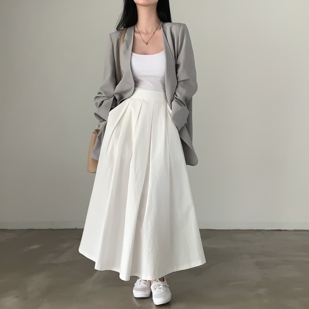 있음 선적 사이즈 업데이트 한국 chic 새로운 프랑스식 미니멀리즘 중간 길이 표지 십자가 A라인 스커트 반신 스커트 상세 이미지 5