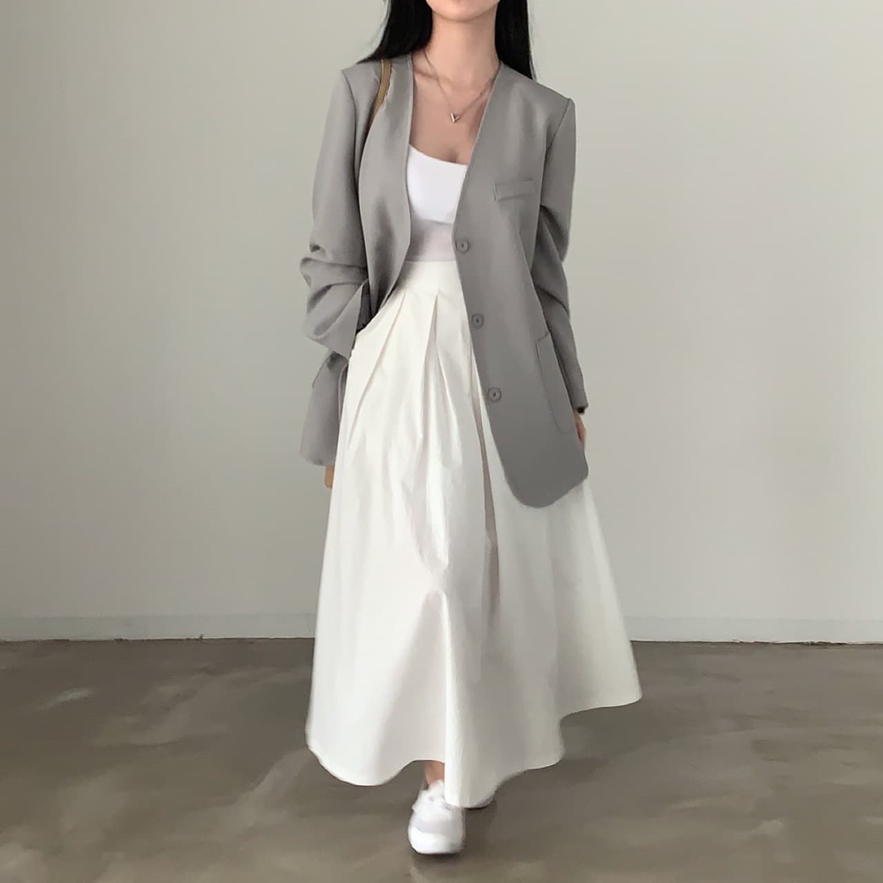 있음 선적 사이즈 업데이트 한국 chic 새로운 프랑스식 미니멀리즘 중간 길이 표지 십자가 A라인 스커트 반신 스커트 상세 이미지 7