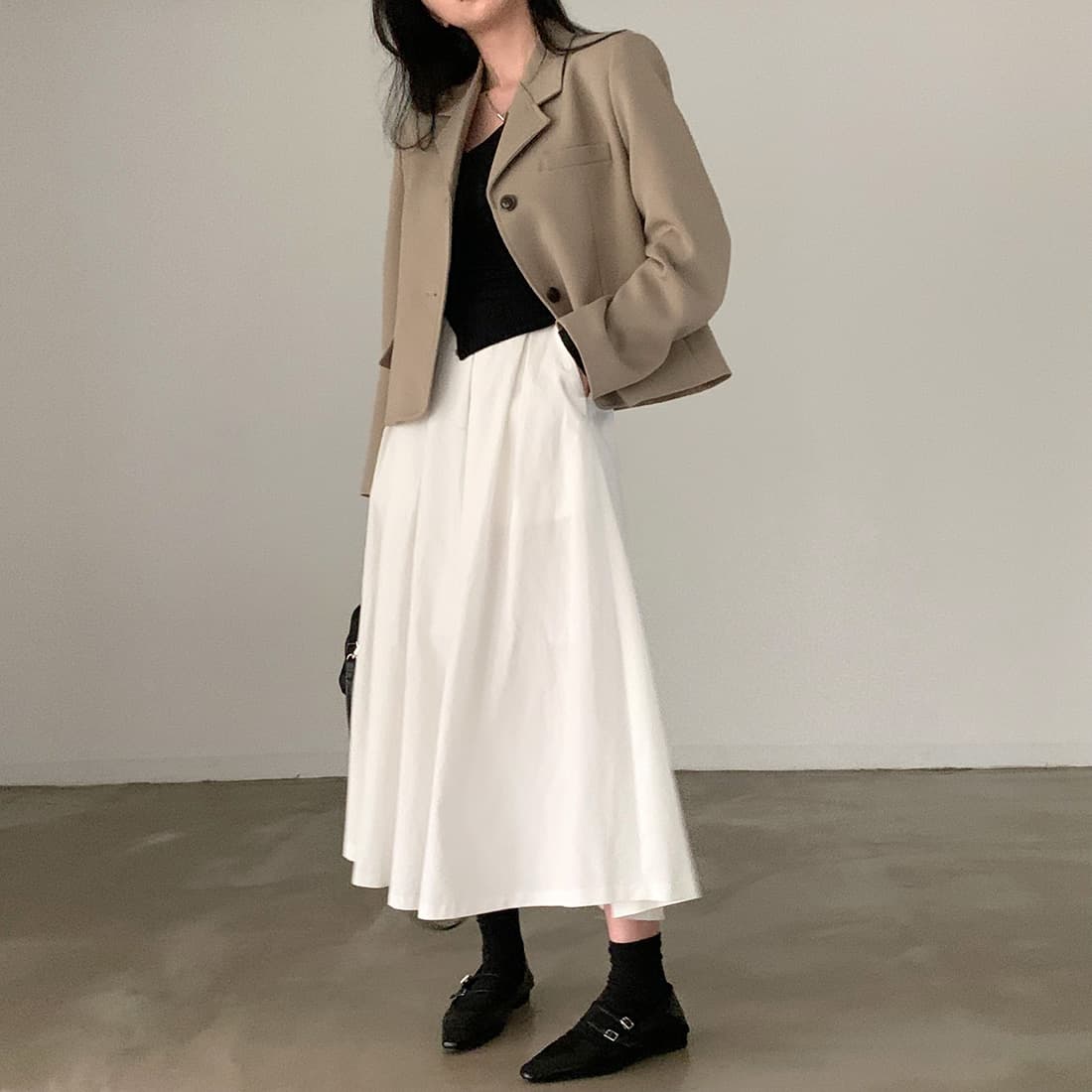 있음 선적 사이즈 업데이트 한국 chic 새로운 프랑스식 미니멀리즘 중간 길이 표지 십자가 A라인 스커트 반신 스커트 상세 이미지 25