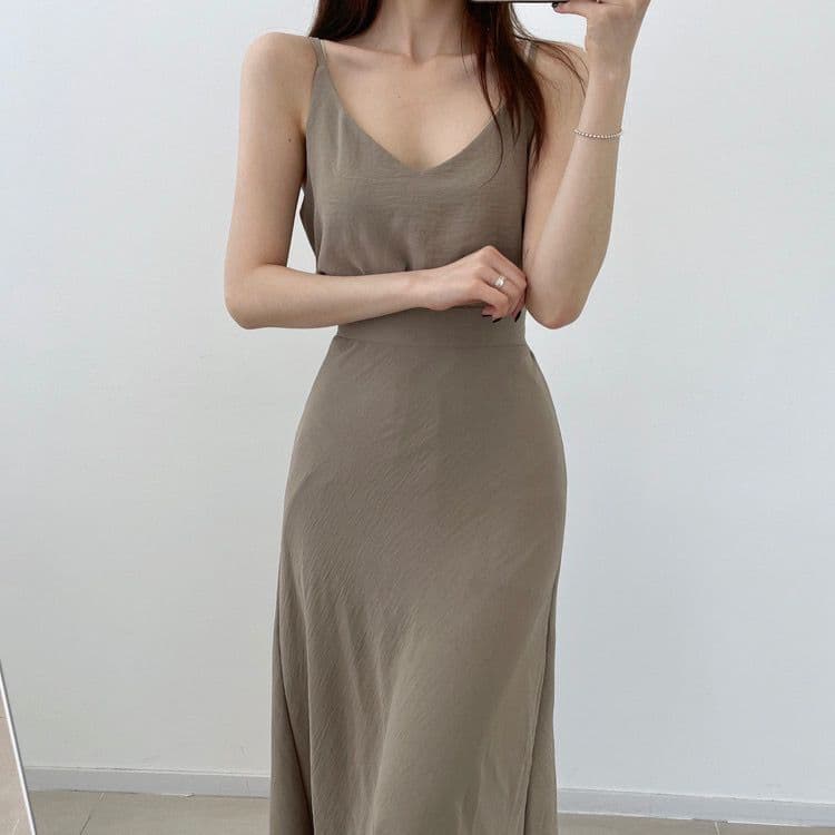 있음 선적 사이즈 업데이트 chic 여름 새로운 프랑스식 미니멀리즘 캐미솔 반신 스커트 품격 투피스 슈트 상세 이미지 6