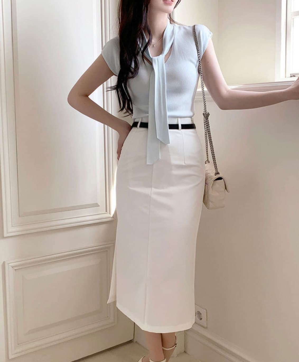 있음 선적 chic 여름 새로운 ins 디자인 센스 프랑스식 달콤함 레이스업 얇은 스타일 품격 반팔 니트 스웨터 상세 이미지 20