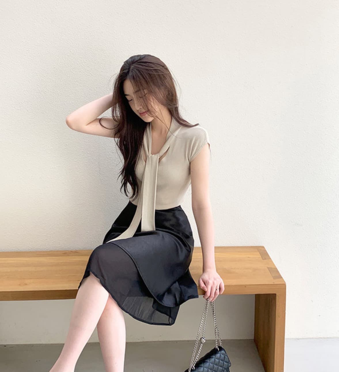 있음 선적 chic 여름 새로운 ins 디자인 센스 프랑스식 달콤함 레이스업 얇은 스타일 품격 반팔 니트 스웨터 상세 이미지 32