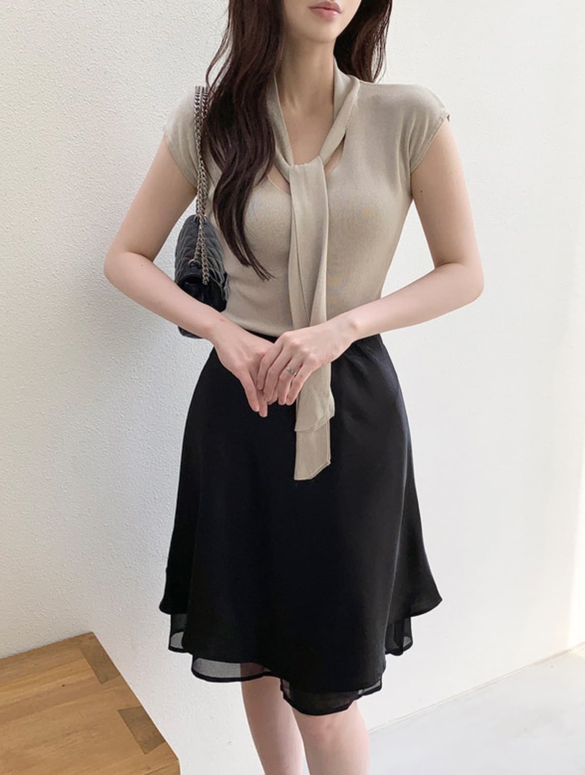 있음 선적 chic 여름 새로운 ins 디자인 센스 프랑스식 달콤함 레이스업 얇은 스타일 품격 반팔 니트 스웨터 상세 이미지 33