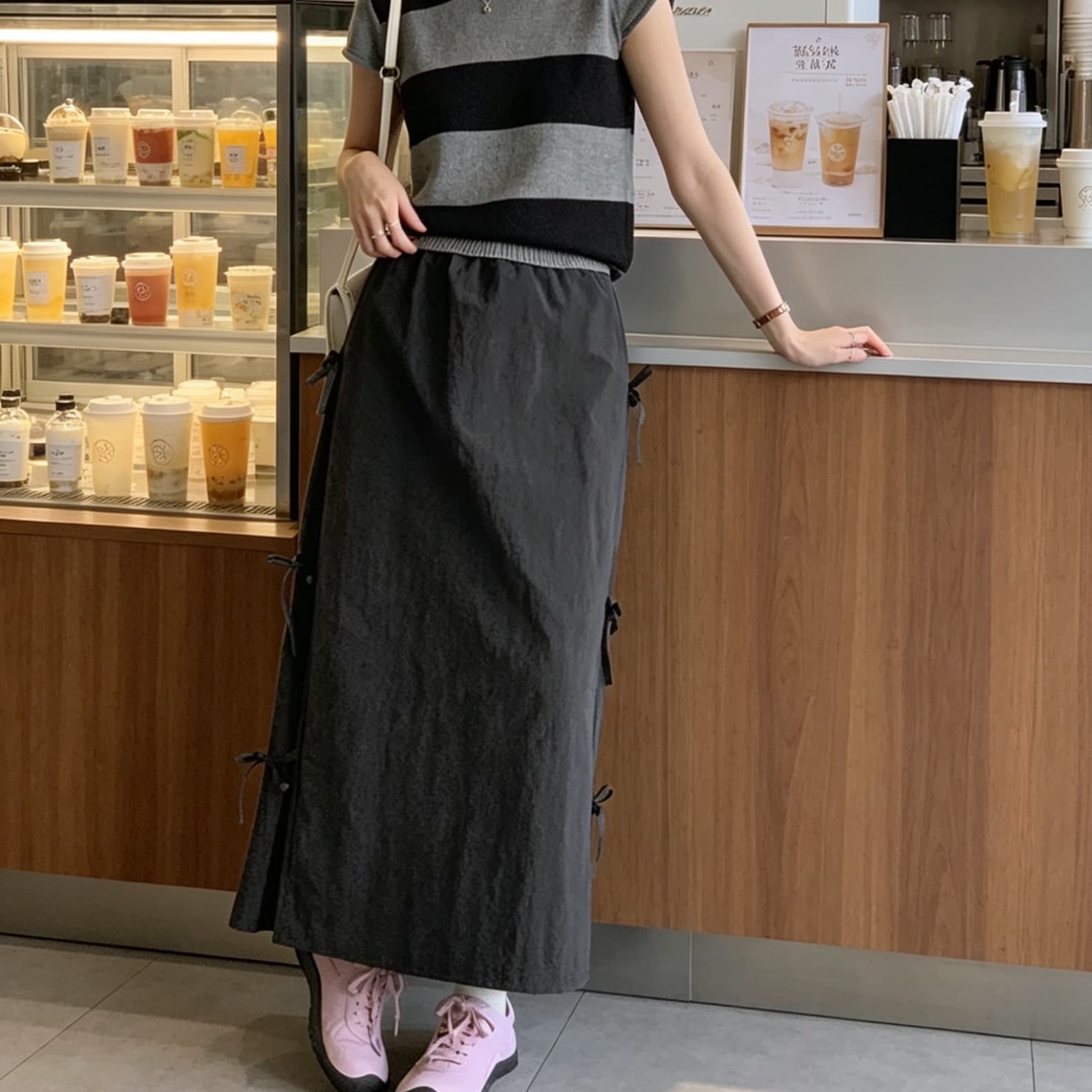 있음 선적 사이즈 업데이트 한국 chic 여름 새로운 나비 넥타이 반신 스커트 여성 트임 롱 스커트 이미지 5