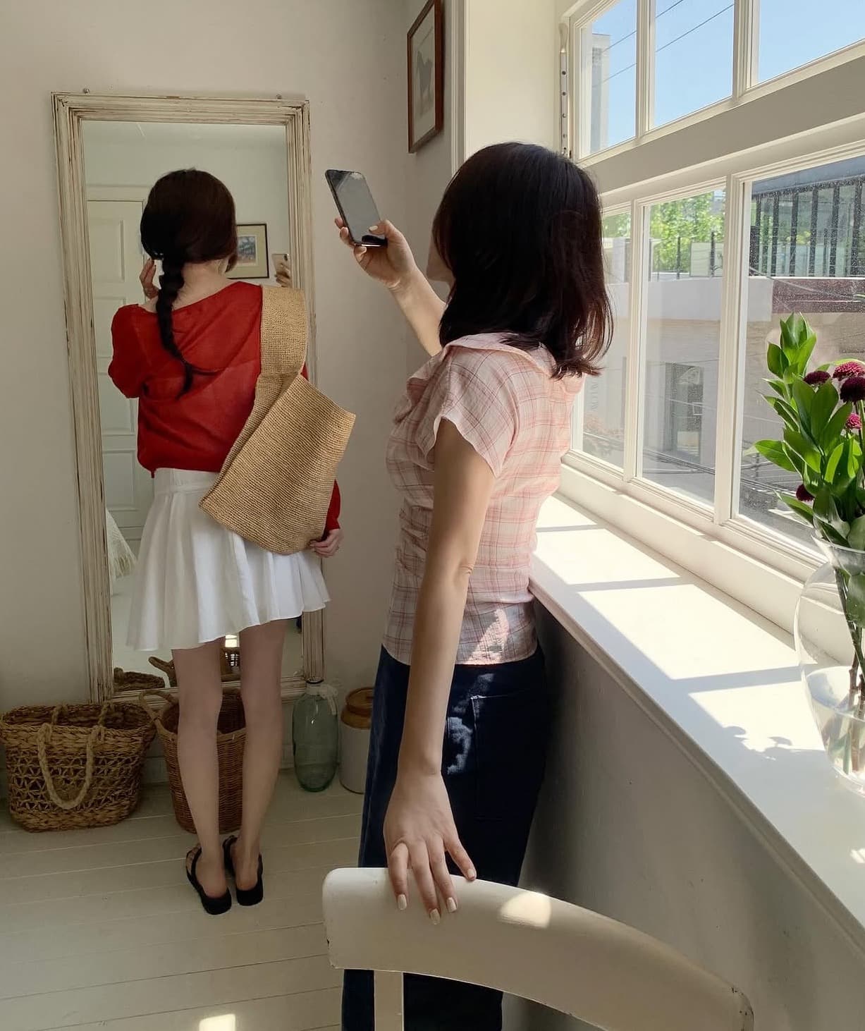 있음 선적 사이즈 업데이트 한국 chic 여름 새로운 레트로 달콤함 체크무늬 얇은 스타일 프릴 반팔 셔츠 상세 이미지 10