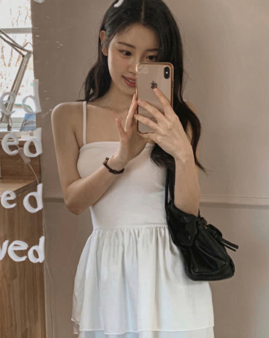 있음 선적 사이즈 업데이트 한국 chic 여름 새로운 레트로 미니멀리즘 인사이드 가져 가라. 프릴 슬립 드레스 이미지 4