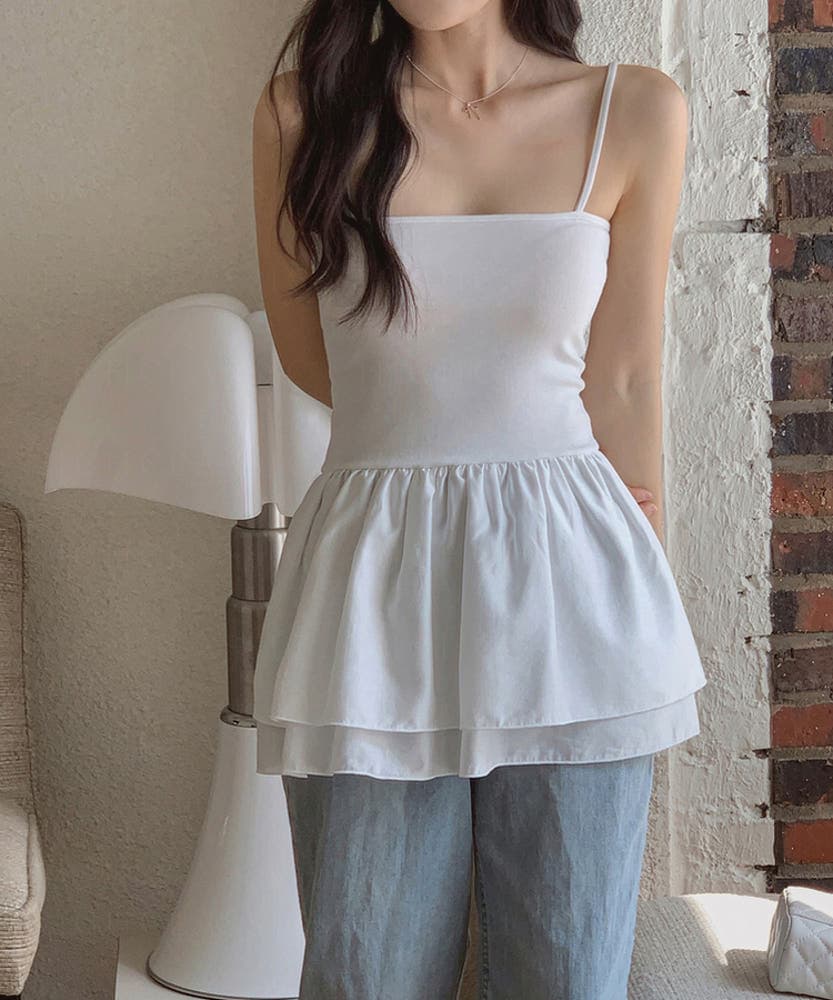 있음 선적 사이즈 업데이트 한국 chic 여름 새로운 레트로 미니멀리즘 인사이드 가져 가라. 프릴 슬립 드레스 이미지 3