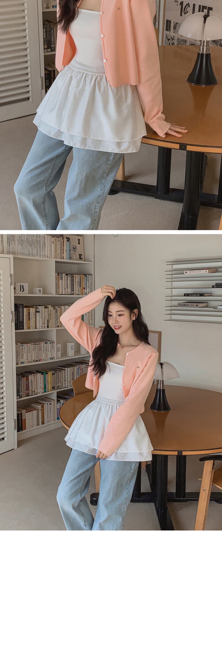 있음 선적 사이즈 업데이트 한국 chic 여름 새로운 레트로 미니멀리즘 인사이드 가져 가라. 프릴 슬립 드레스 상세 이미지 3