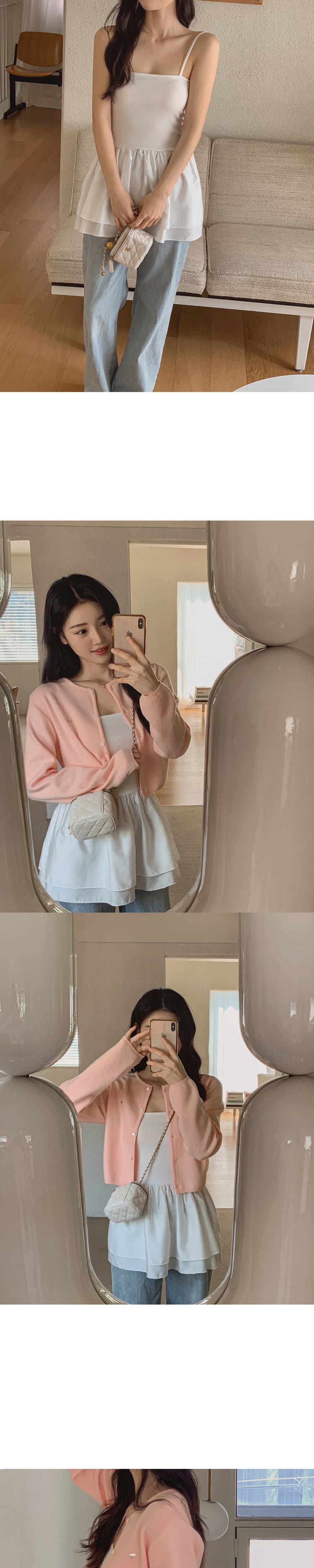 있음 선적 사이즈 업데이트 한국 chic 여름 새로운 레트로 미니멀리즘 인사이드 가져 가라. 프릴 슬립 드레스 상세 이미지 6