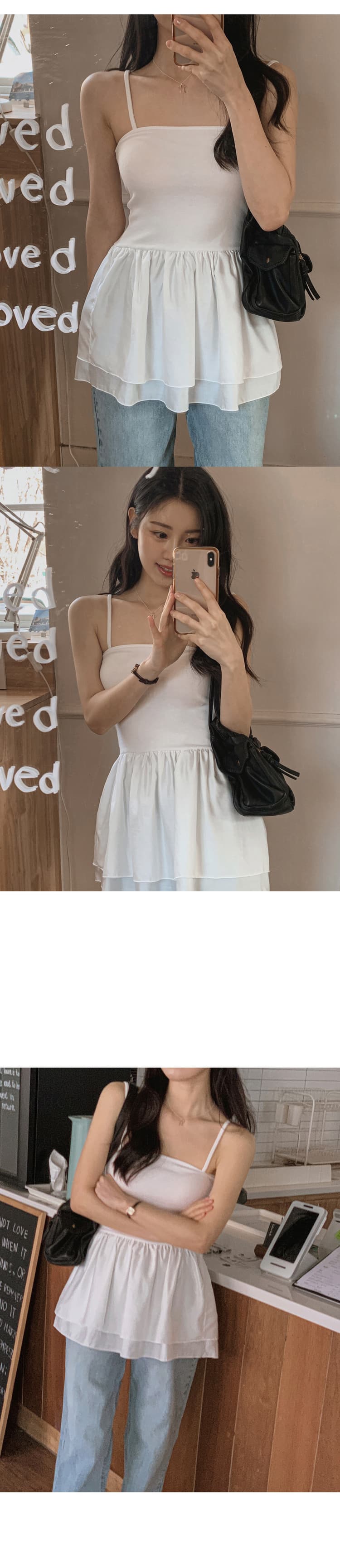 있음 선적 사이즈 업데이트 한국 chic 여름 새로운 레트로 미니멀리즘 인사이드 가져 가라. 프릴 슬립 드레스 상세 이미지 10