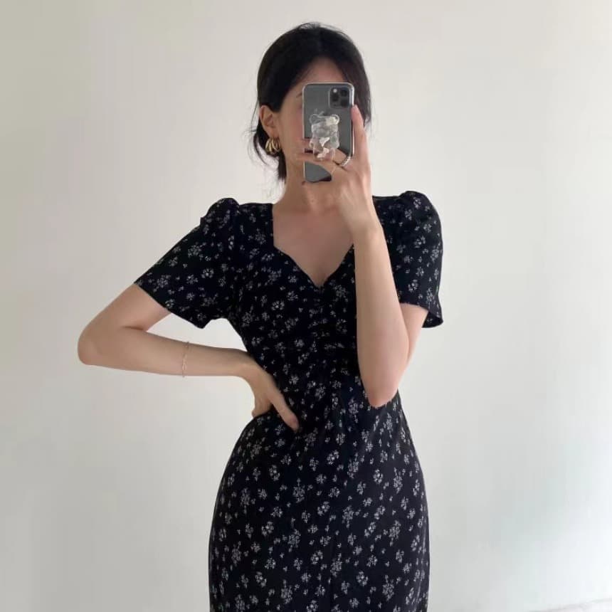 있음 선적 사이즈 업데이트 chic 작은 심장 기계 레이스업 홀로우 아웃 백리스 여성 드레스 허리 수축 쉬폰 꽃무늬 치마 이미지 5