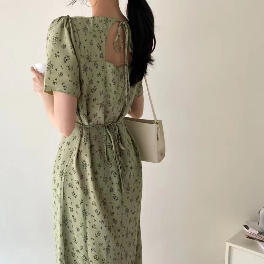있음 선적 사이즈 업데이트 chic 작은 심장 기계 레이스업 홀로우 아웃 백리스 여성 드레스 허리 수축 쉬폰 꽃무늬 치마 상세 이미지 4