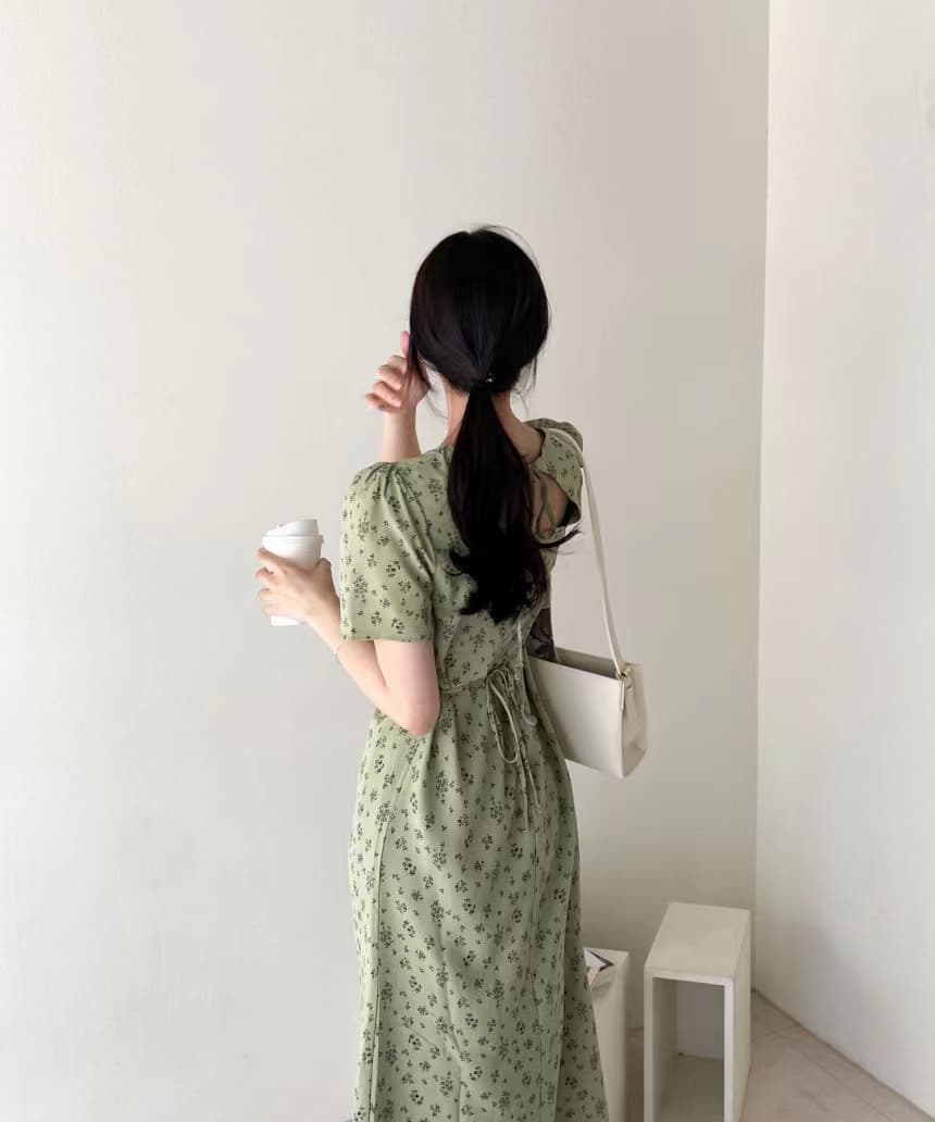 있음 선적 사이즈 업데이트 chic 작은 심장 기계 레이스업 홀로우 아웃 백리스 여성 드레스 허리 수축 쉬폰 꽃무늬 치마 상세 이미지 7