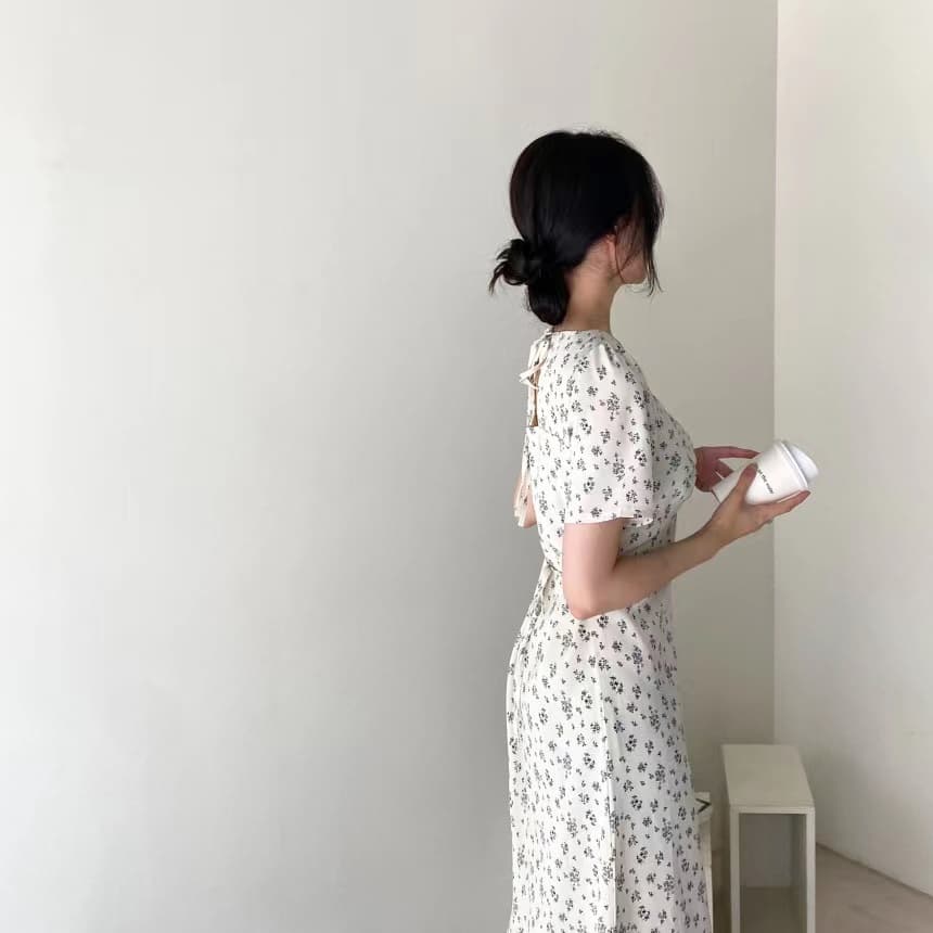 있음 선적 사이즈 업데이트 chic 작은 심장 기계 레이스업 홀로우 아웃 백리스 여성 드레스 허리 수축 쉬폰 꽃무늬 치마 상세 이미지 18