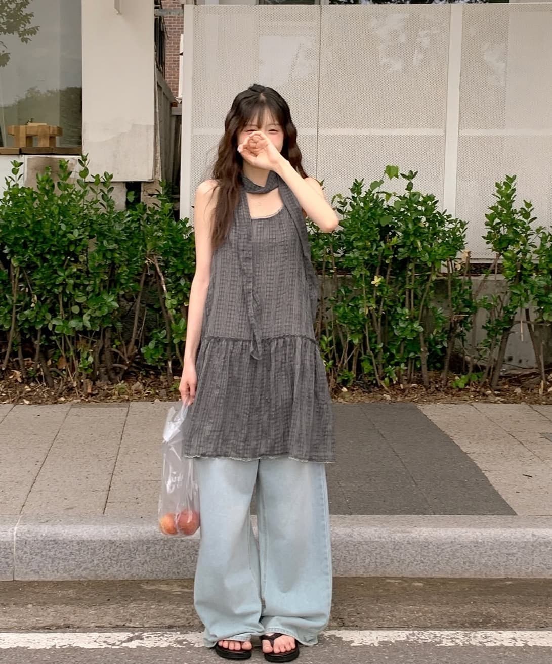 한국 chic 여름 새로운 ins 행침 목 리본 레트로 느슨함 센스 레이스 측면 체크무늬 슬립 드레스 셔츠 상세 이미지 35