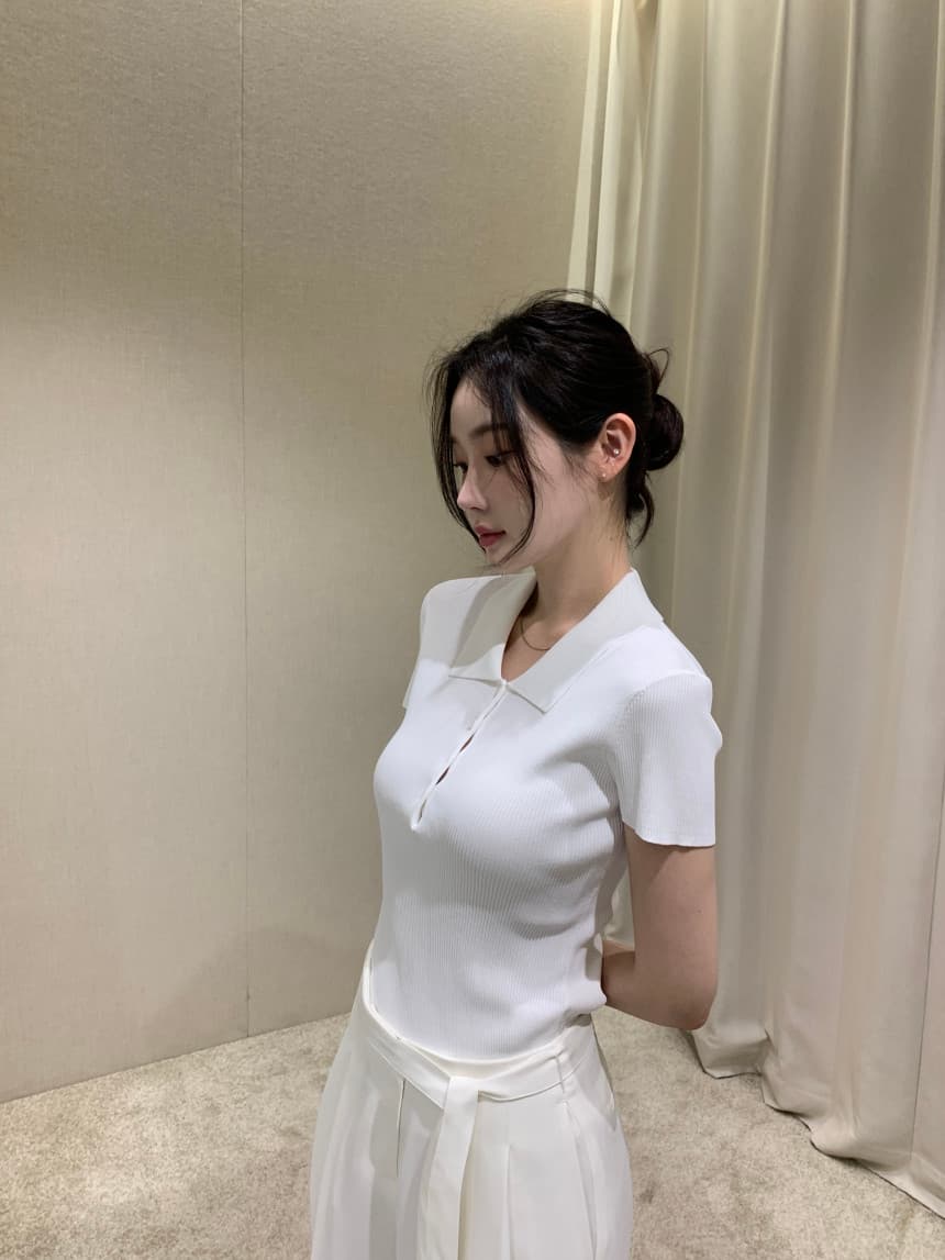 있음 선적 사이즈 업데이트 한국 chic 여름 새로운 POLO 칼라 품격 다용도 반팔 니트 스웨터 상세 이미지 12