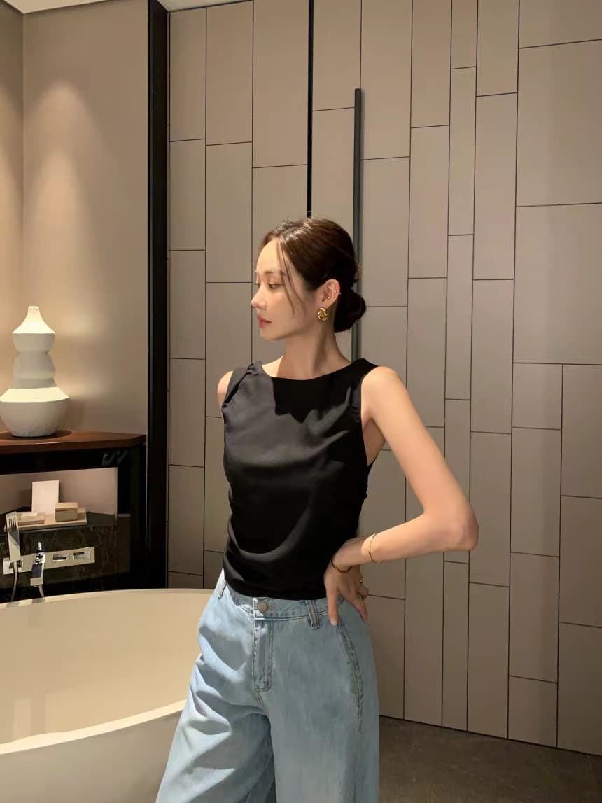 있음 선적 사이즈 업데이트 한국 chic 여름 새로운 품격 미니멀리즘 백리스 스트랩 민소매 맨위 상세 이미지 17