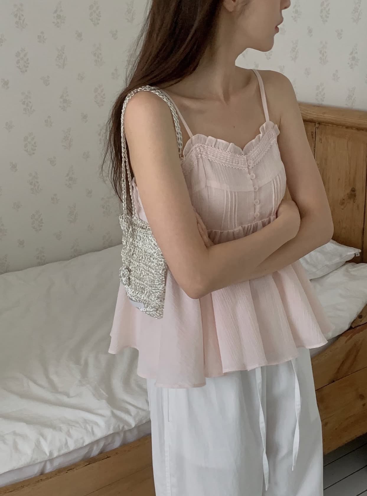 있음 선적 사이즈 업데이트 한국 chic 여름 새로운 부드러운 바람 달콤함 레이스 품격 연령 감소 캐미솔 상세 이미지 2