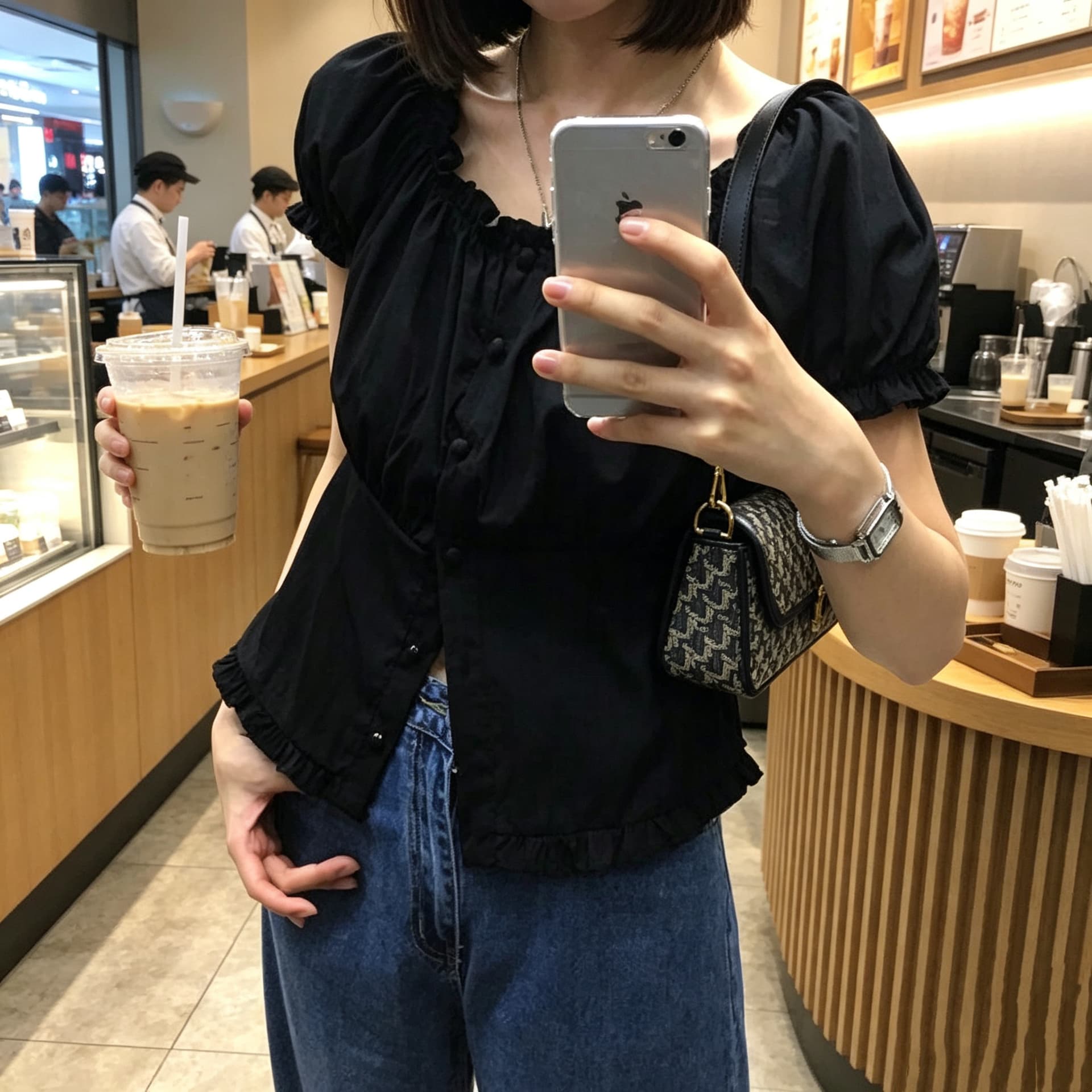 있음 선적 사이즈 업데이트 한국 chic 여름 새로운 오프숄더 보트넥 달콤함 프릴 반팔 셔츠 상세 이미지 11