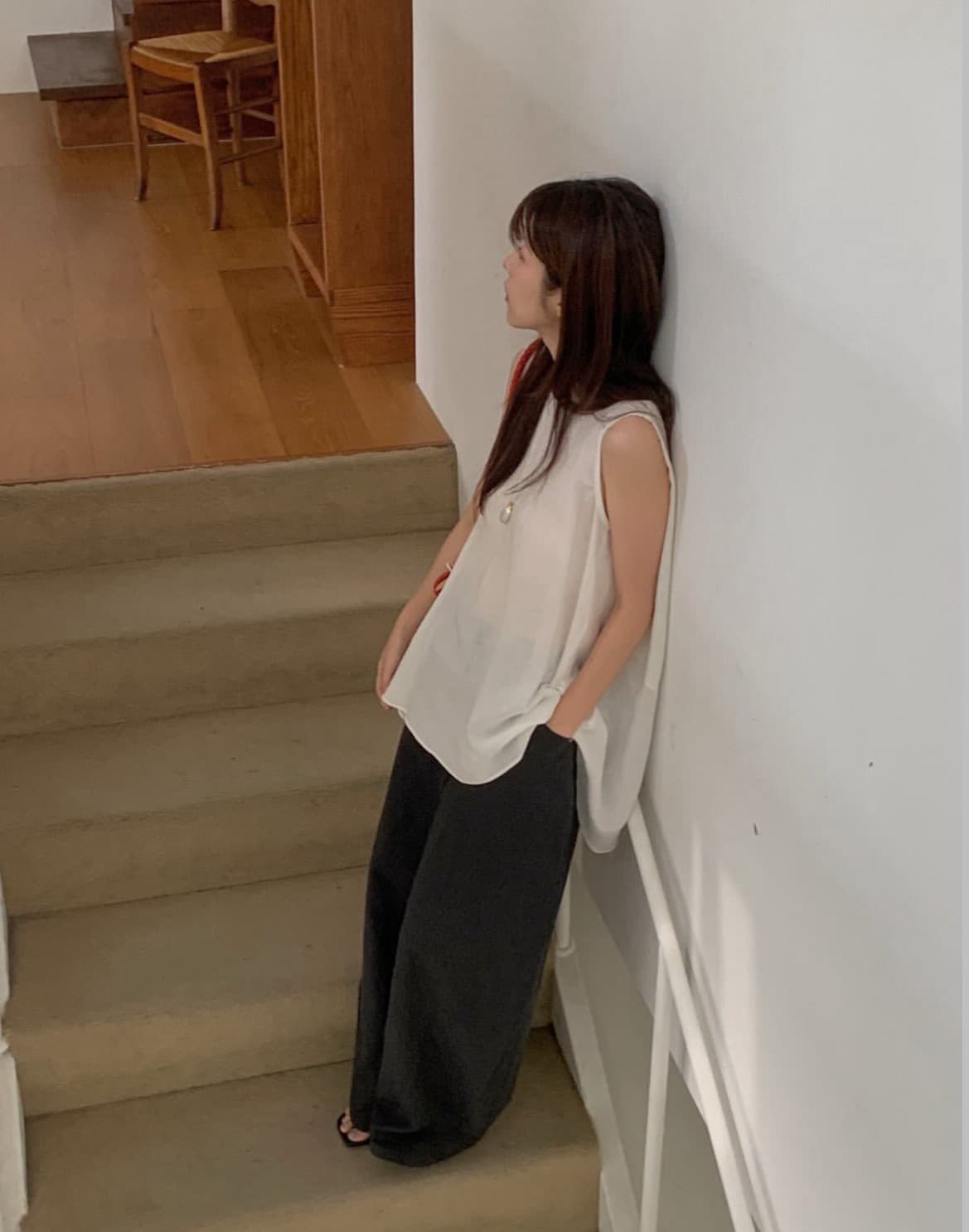한국 chic 여름 새로운 ins 디자인 센스 문예 팬 뒤로 주름 민소매 조끼 셔츠 상세 이미지 9