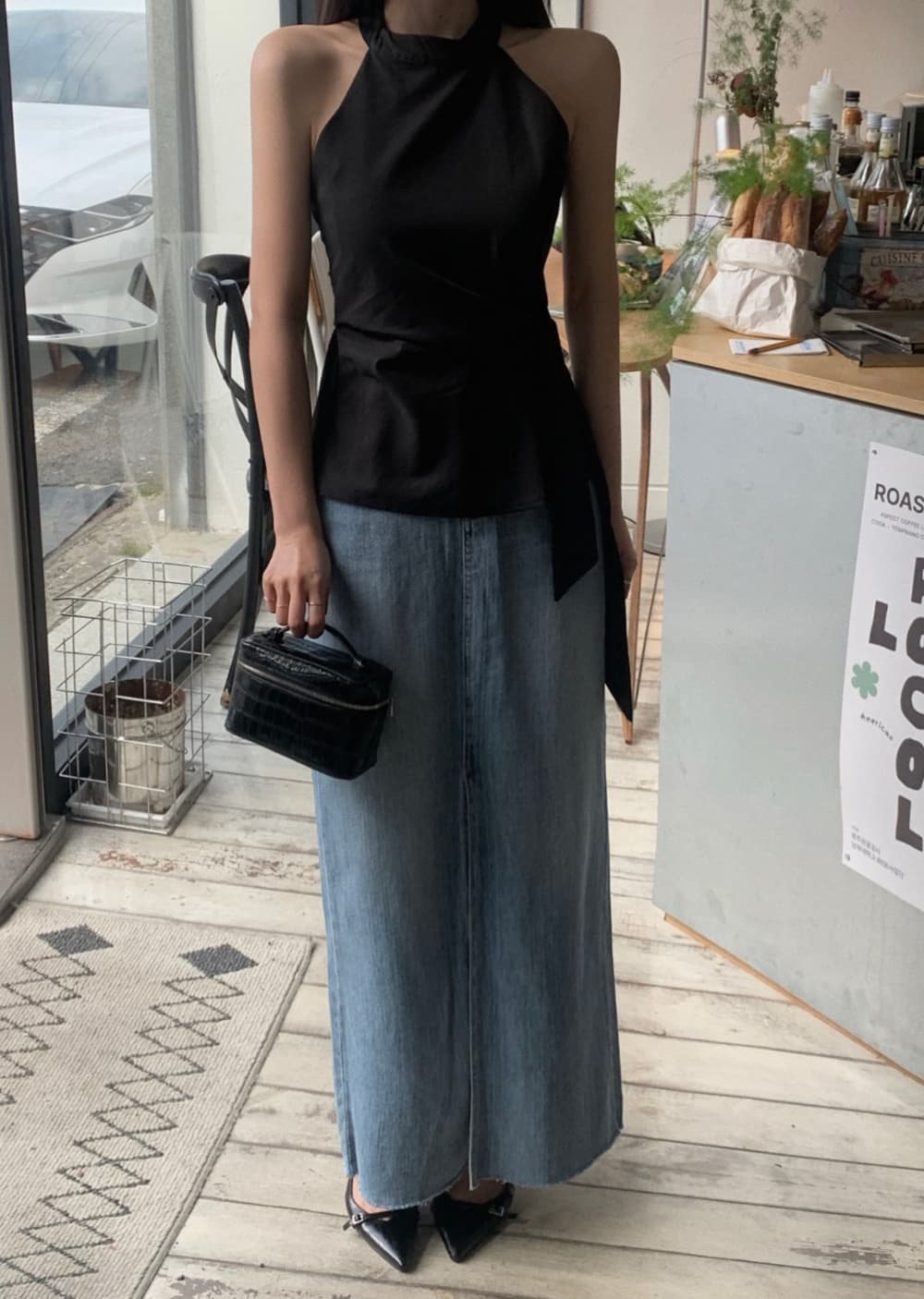 있음 선적 사이즈 업데이트 한국 chic 여름 새로운 ins 디자인 센스 행침 목 허리 수축 레이스업 민소매 셔츠 상세 이미지 11