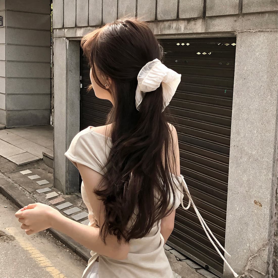 있음 선적 사이즈 업데이트 한국 chic 여름 새로운 순수한 욕망 바람 오프숄더 보트넥 허리 수축 슬림해 보이는 맨위 상세 이미지 5