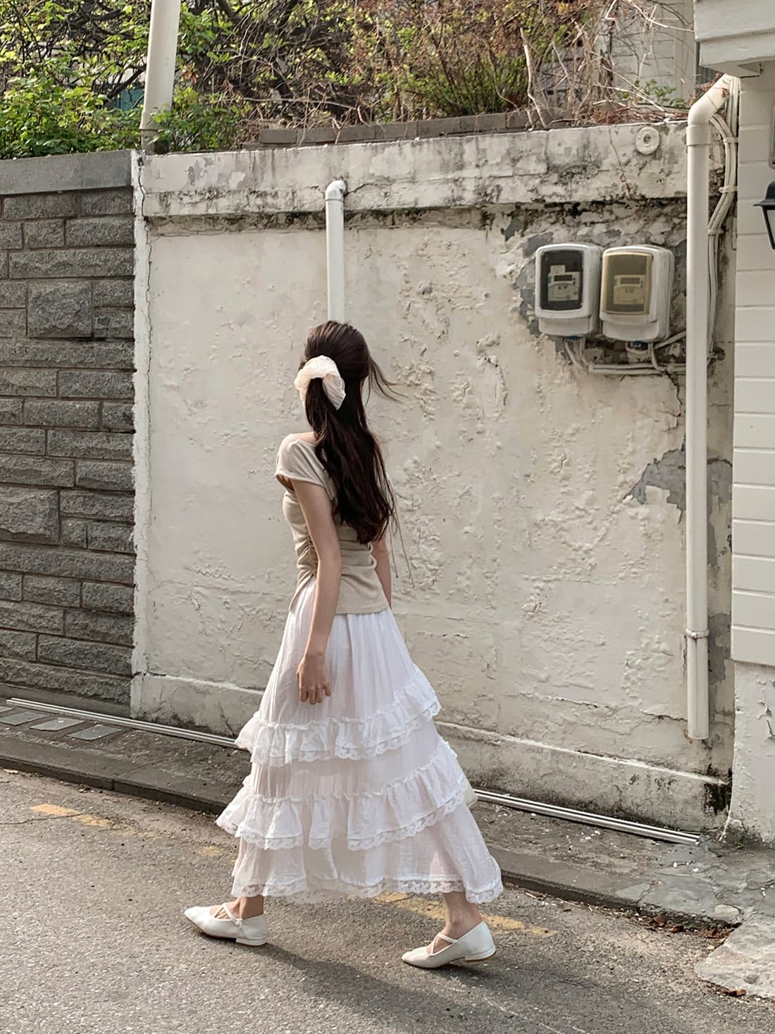 있음 선적 사이즈 업데이트 한국 chic 여름 새로운 순수한 욕망 바람 오프숄더 보트넥 허리 수축 슬림해 보이는 맨위 상세 이미지 10