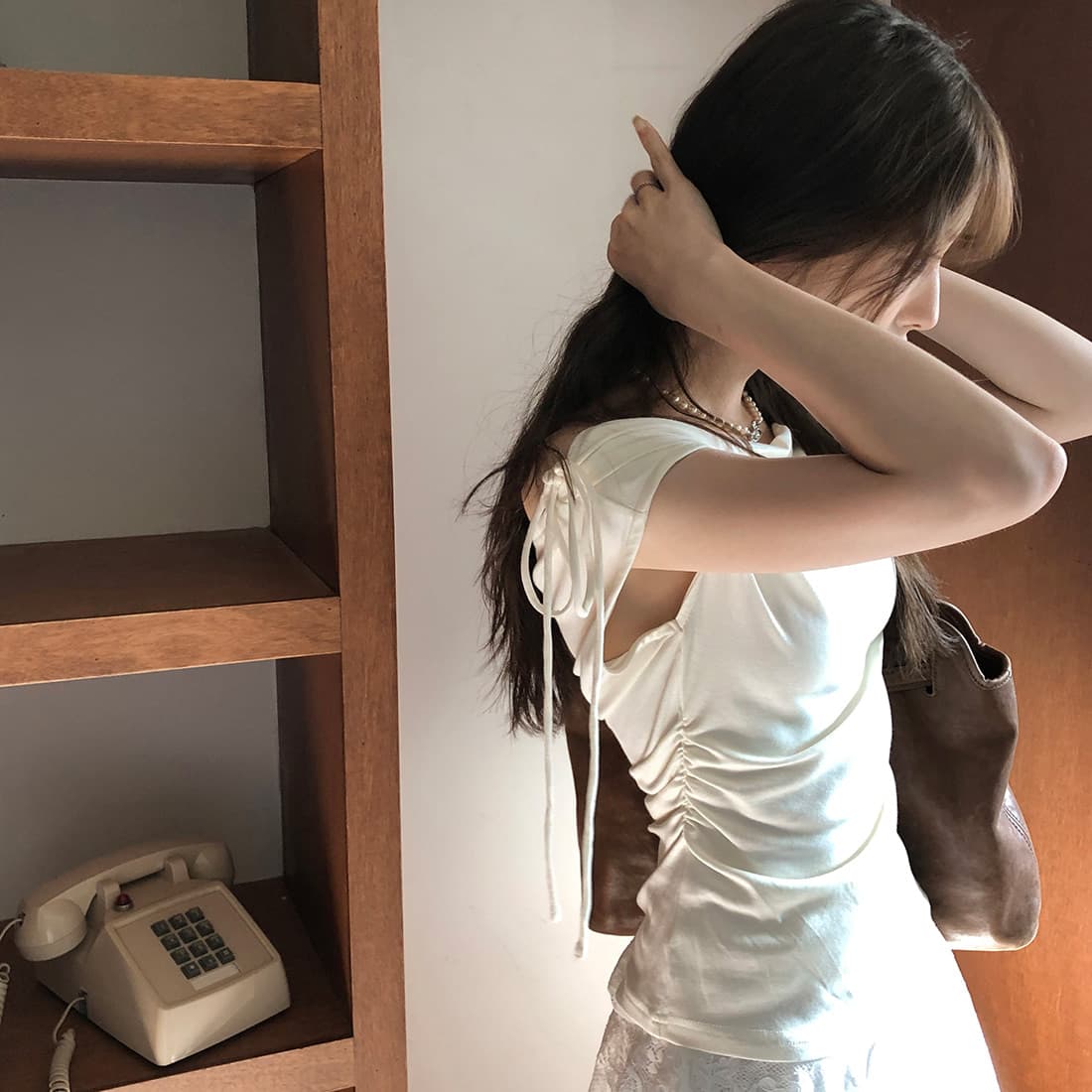 있음 선적 사이즈 업데이트 한국 chic 여름 새로운 순수한 욕망 바람 오프숄더 보트넥 허리 수축 슬림해 보이는 맨위 상세 이미지 20