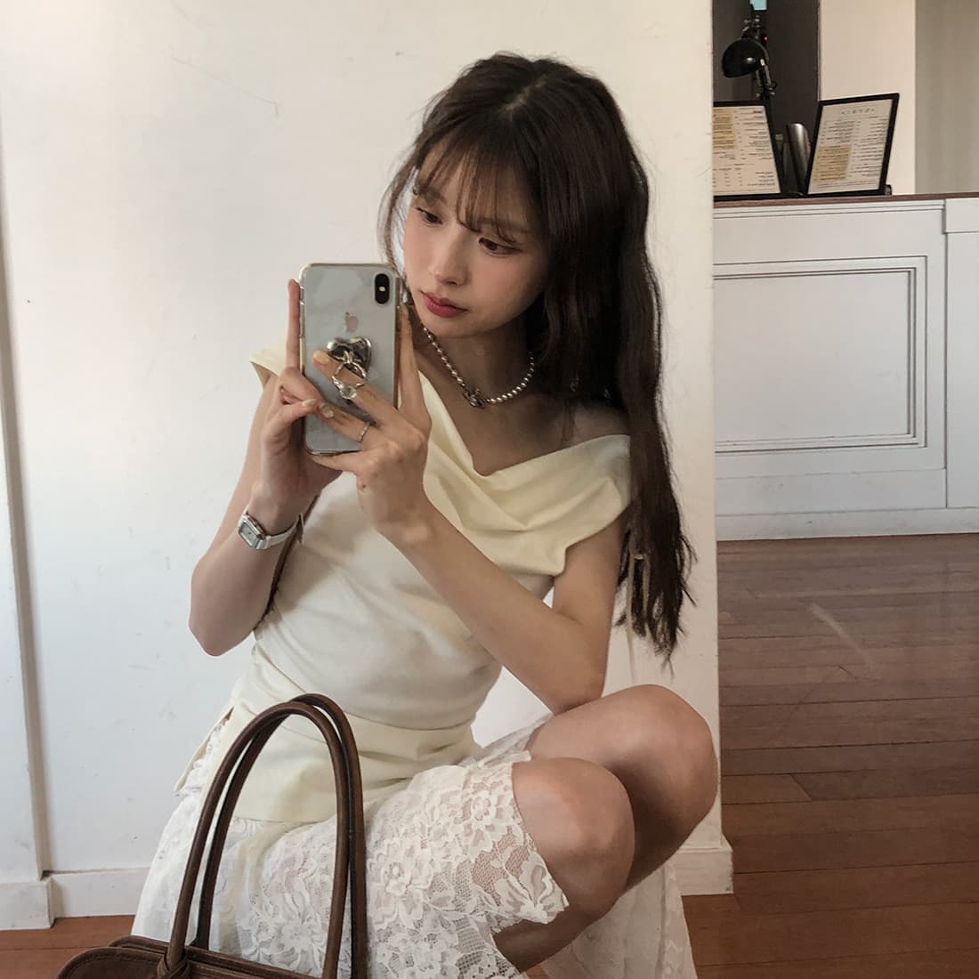 있음 선적 사이즈 업데이트 한국 chic 여름 새로운 순수한 욕망 바람 오프숄더 보트넥 허리 수축 슬림해 보이는 맨위 상세 이미지 30