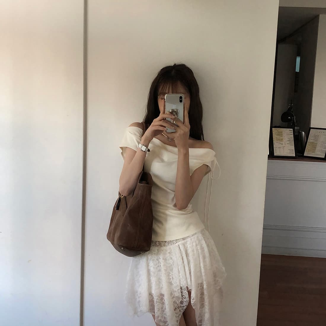 있음 선적 사이즈 업데이트 한국 chic 여름 새로운 순수한 욕망 바람 오프숄더 보트넥 허리 수축 슬림해 보이는 맨위 상세 이미지 31