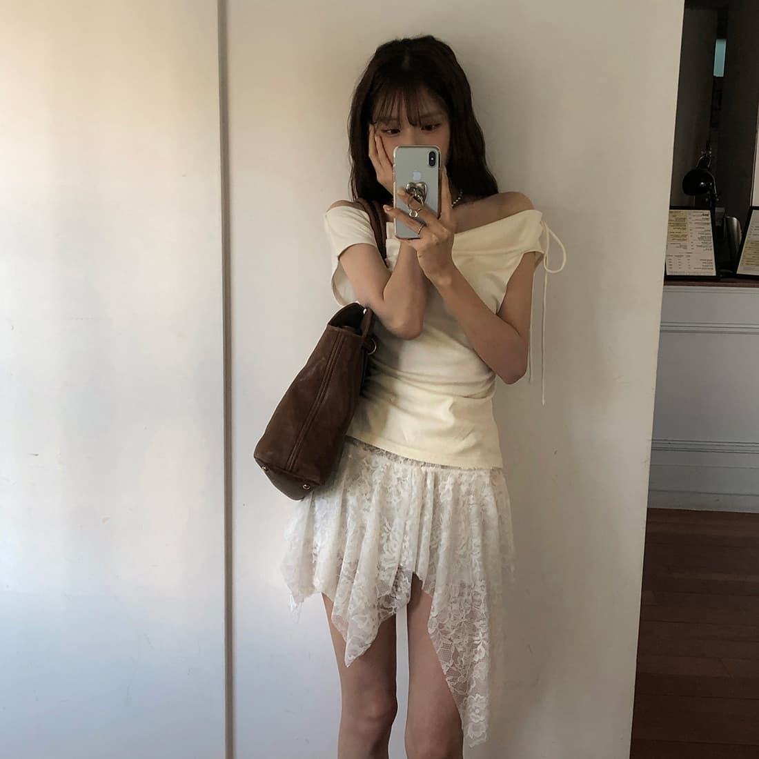 있음 선적 사이즈 업데이트 한국 chic 여름 새로운 순수한 욕망 바람 오프숄더 보트넥 허리 수축 슬림해 보이는 맨위 상세 이미지 32