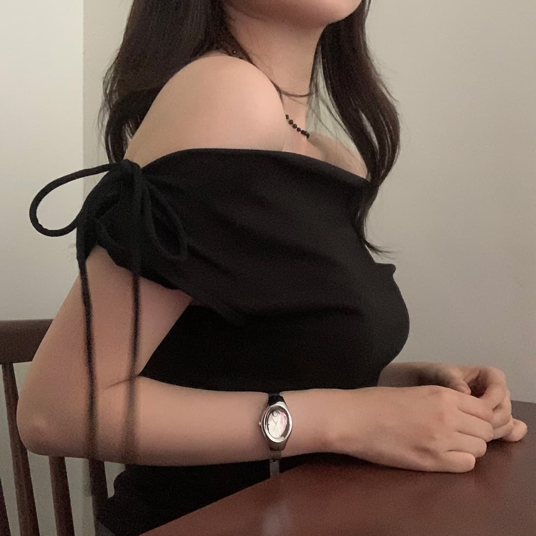 있음 선적 사이즈 업데이트 한국 chic 여름 새로운 순수한 욕망 바람 오프숄더 보트넥 허리 수축 슬림해 보이는 맨위 상세 이미지 55
