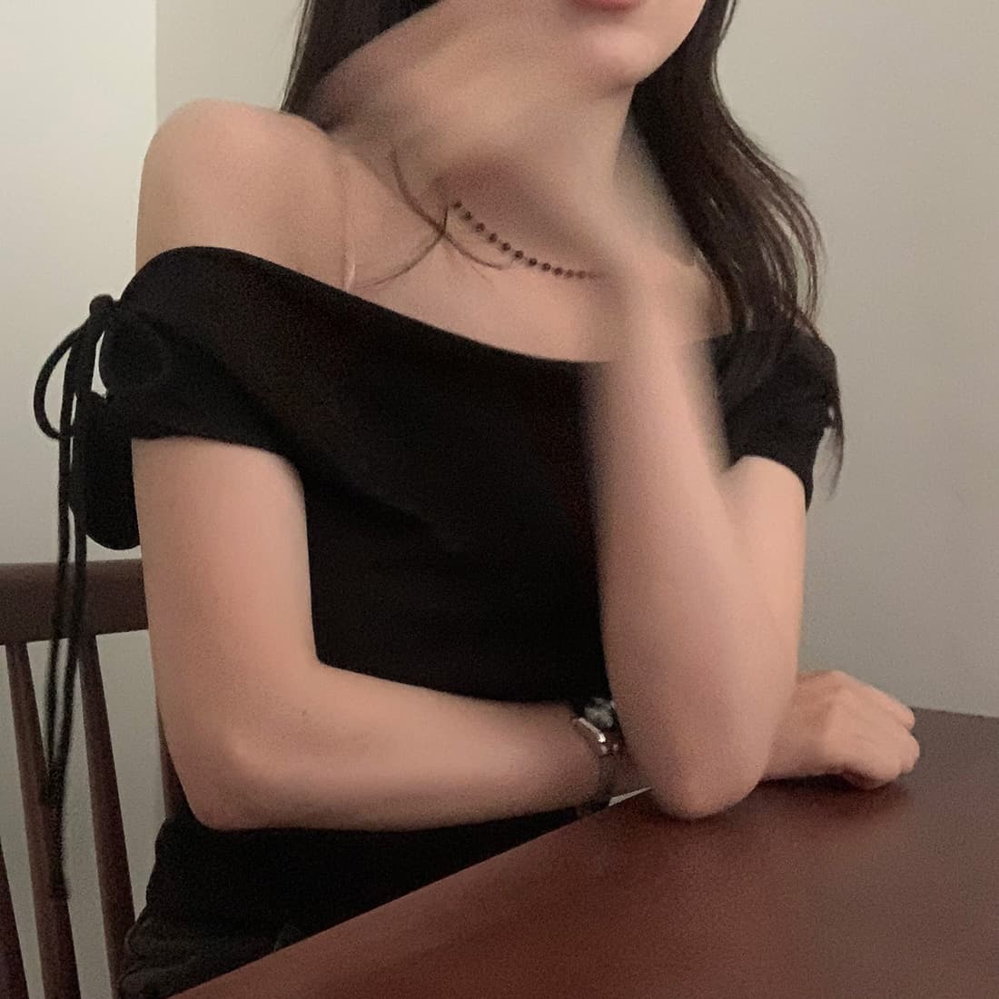 있음 선적 사이즈 업데이트 한국 chic 여름 새로운 순수한 욕망 바람 오프숄더 보트넥 허리 수축 슬림해 보이는 맨위 상세 이미지 56