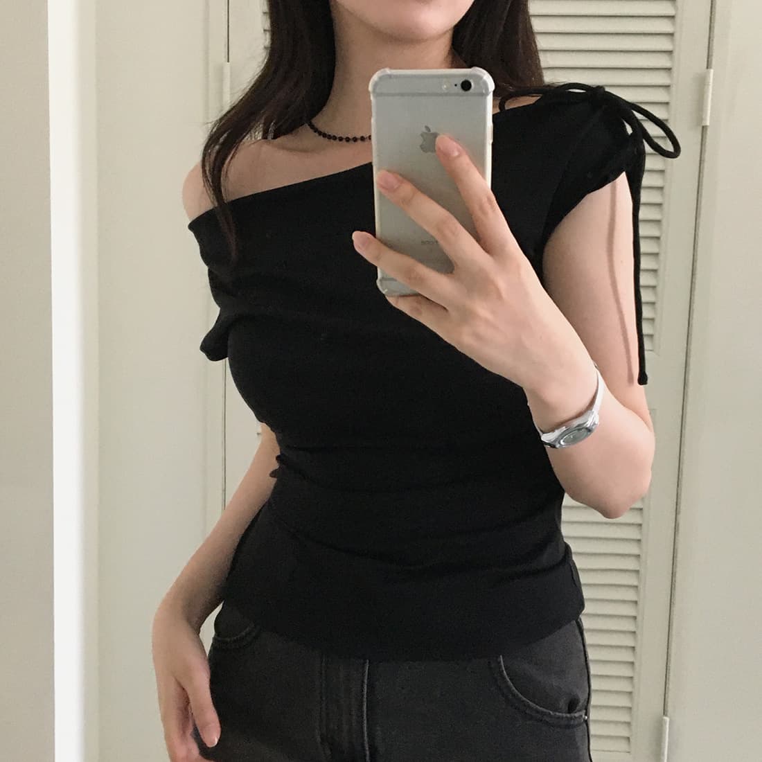 있음 선적 사이즈 업데이트 한국 chic 여름 새로운 순수한 욕망 바람 오프숄더 보트넥 허리 수축 슬림해 보이는 맨위 상세 이미지 65