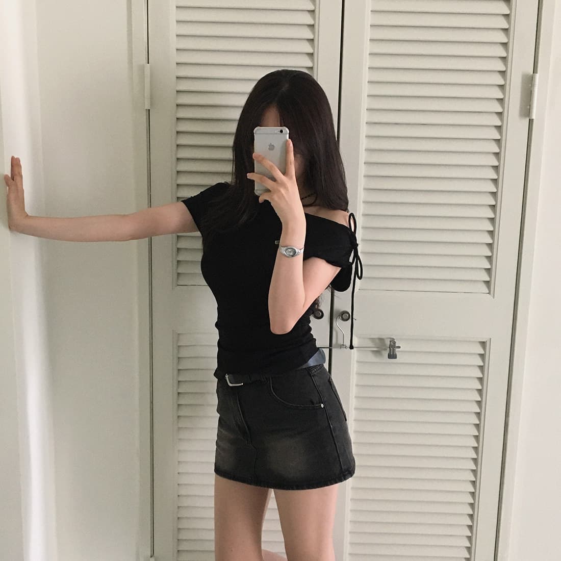 있음 선적 사이즈 업데이트 한국 chic 여름 새로운 순수한 욕망 바람 오프숄더 보트넥 허리 수축 슬림해 보이는 맨위 상세 이미지 66