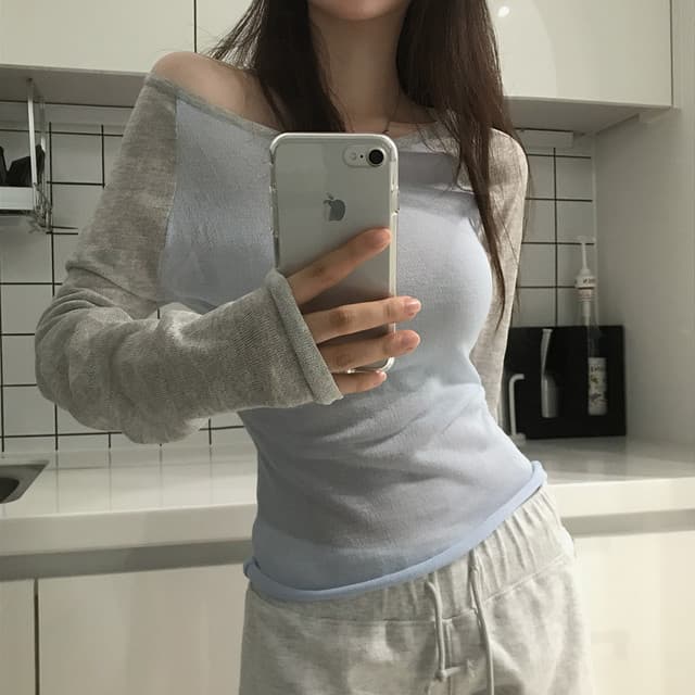 있음 선적 사이즈 업데이트 한국 chic 여름 새로운 얇은 스타일 통기성 패치워크 색상 품격 슬림해 보이는 니트 스웨터 이미지 3