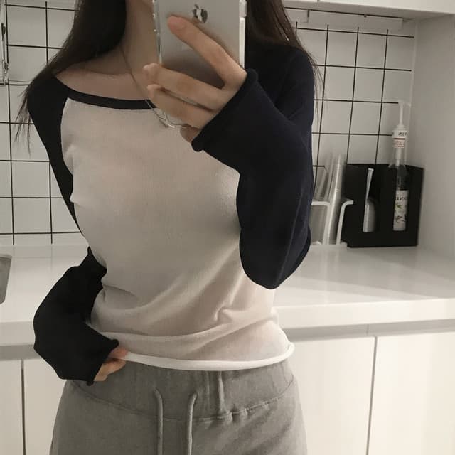 있음 선적 사이즈 업데이트 한국 chic 여름 새로운 얇은 스타일 통기성 패치워크 색상 품격 슬림해 보이는 니트 스웨터 이미지 2