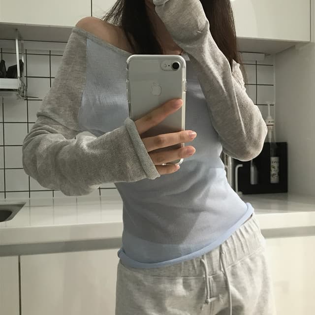 있음 선적 사이즈 업데이트 한국 chic 여름 새로운 얇은 스타일 통기성 패치워크 색상 품격 슬림해 보이는 니트 스웨터 상세 이미지 2