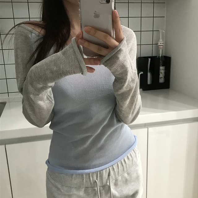 있음 선적 사이즈 업데이트 한국 chic 여름 새로운 얇은 스타일 통기성 패치워크 색상 품격 슬림해 보이는 니트 스웨터 상세 이미지 11