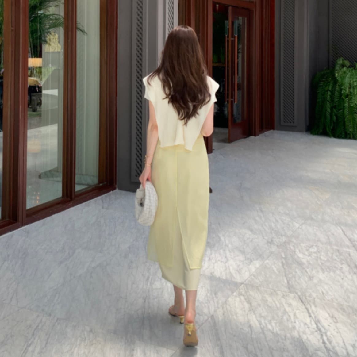 있음 선적 사이즈 업데이트 한국 chic 프랑스식 미니멀리즘 이후 트임 반신 스커트 여성 하이웨이스트 슬림해 보이는 롱 스커트 이미지 5