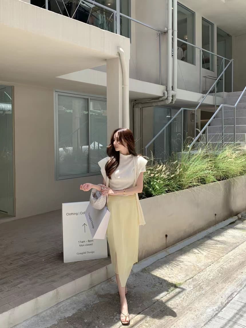 있음 선적 사이즈 업데이트 한국 chic 프랑스식 미니멀리즘 이후 트임 반신 스커트 여성 하이웨이스트 슬림해 보이는 롱 스커트 상세 이미지 2