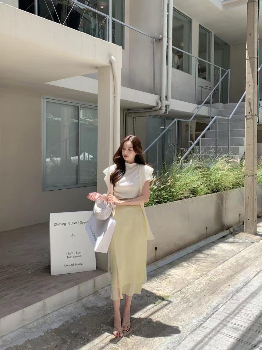 있음 선적 사이즈 업데이트 한국 chic 프랑스식 미니멀리즘 이후 트임 반신 스커트 여성 하이웨이스트 슬림해 보이는 롱 스커트 상세 이미지 3