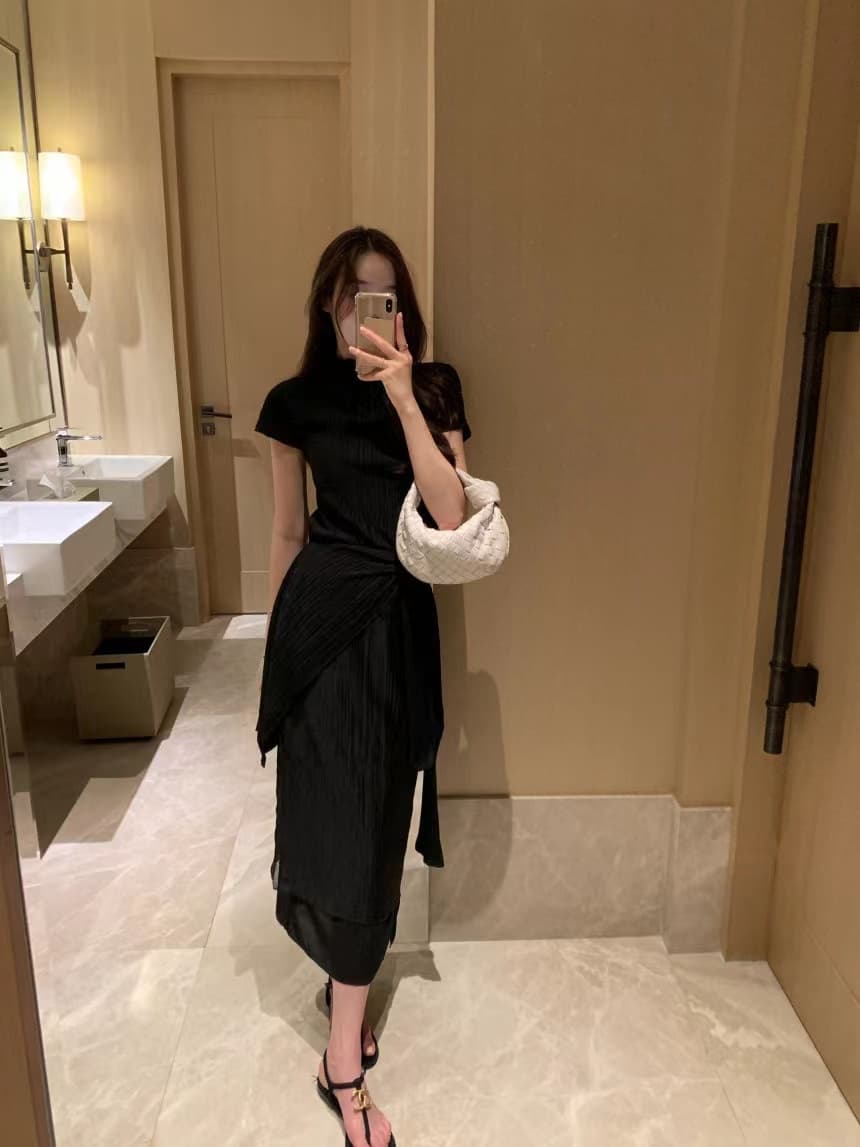 있음 선적 사이즈 업데이트 한국 chic 프랑스식 미니멀리즘 이후 트임 반신 스커트 여성 하이웨이스트 슬림해 보이는 롱 스커트 상세 이미지 26