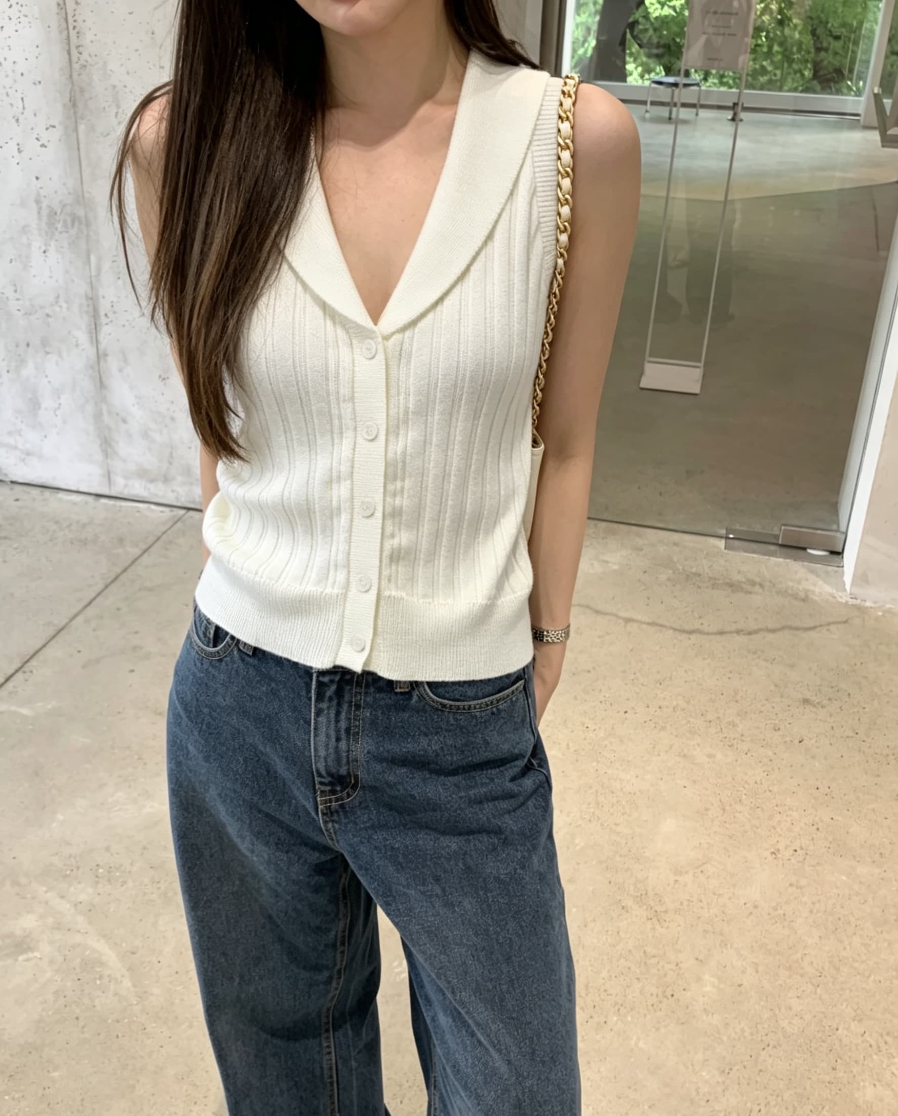 있음 선적 사이즈 업데이트 한국 chic 여름 새로운 ins 달콤함 단추 품격 다용도 민소매 니트 스웨터 상세 이미지 9