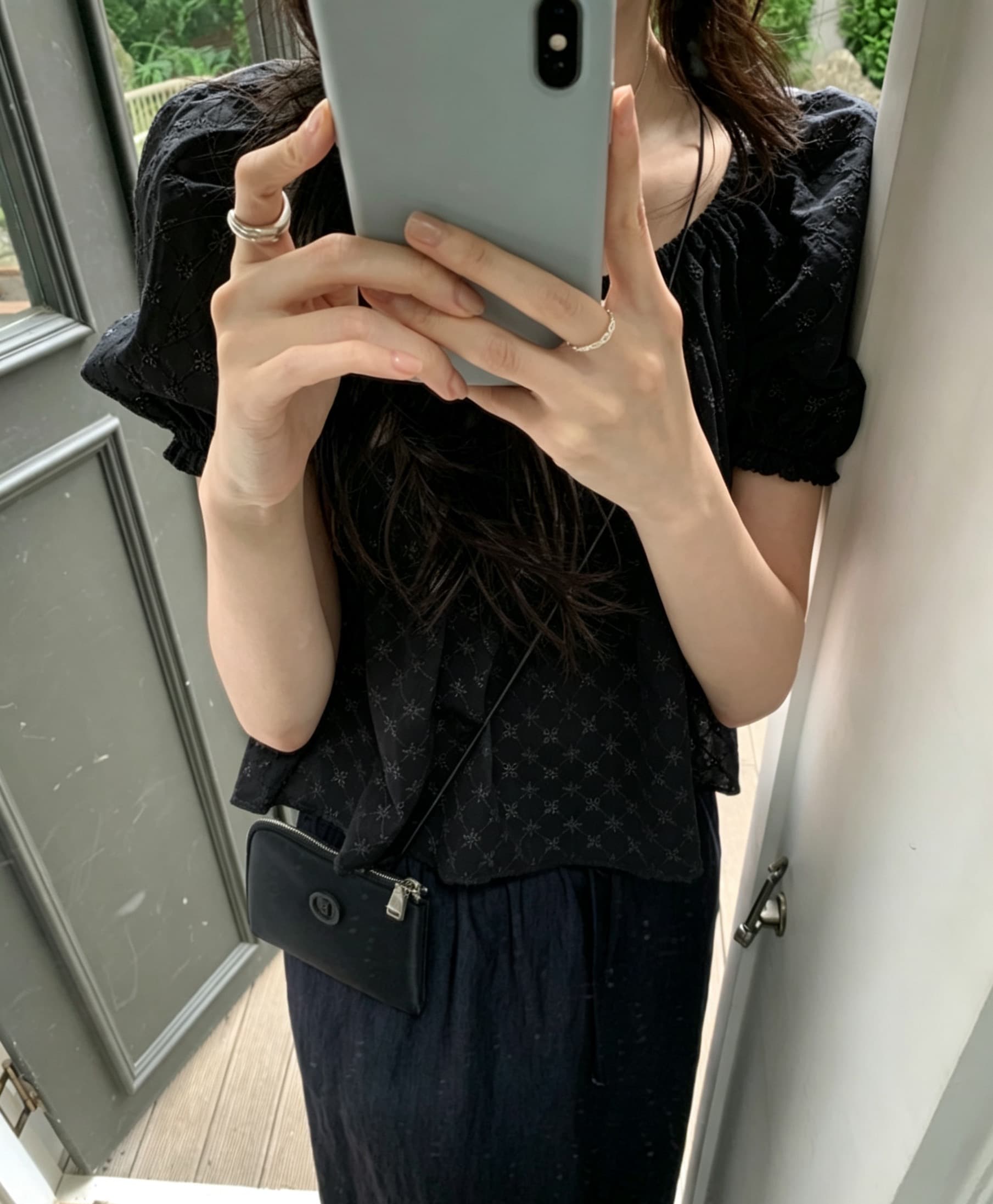 한국 chic 여름 새로운 ins 한 부서 달콤함 자카드 다용도 밴딩 반팔 셔츠 이미지 3