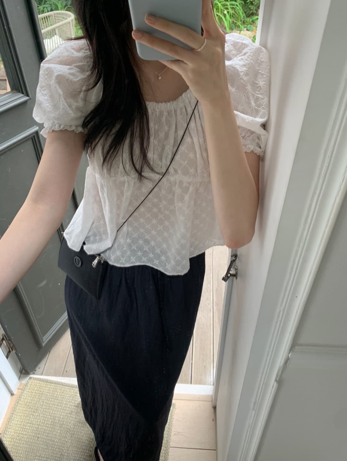 한국 chic 여름 새로운 ins 한 부서 달콤함 자카드 다용도 밴딩 반팔 셔츠 상세 이미지 2