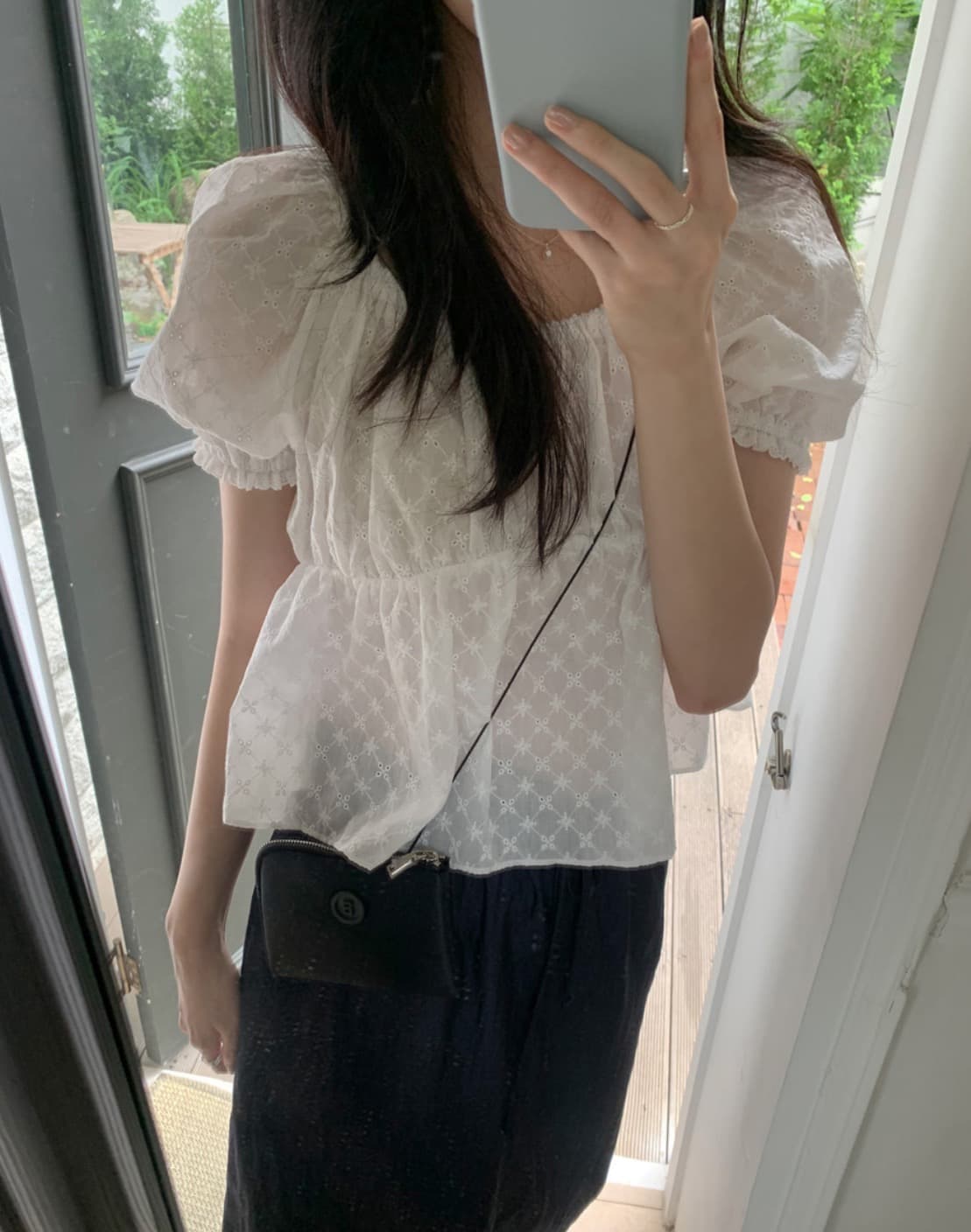 한국 chic 여름 새로운 ins 한 부서 달콤함 자카드 다용도 밴딩 반팔 셔츠 상세 이미지 9