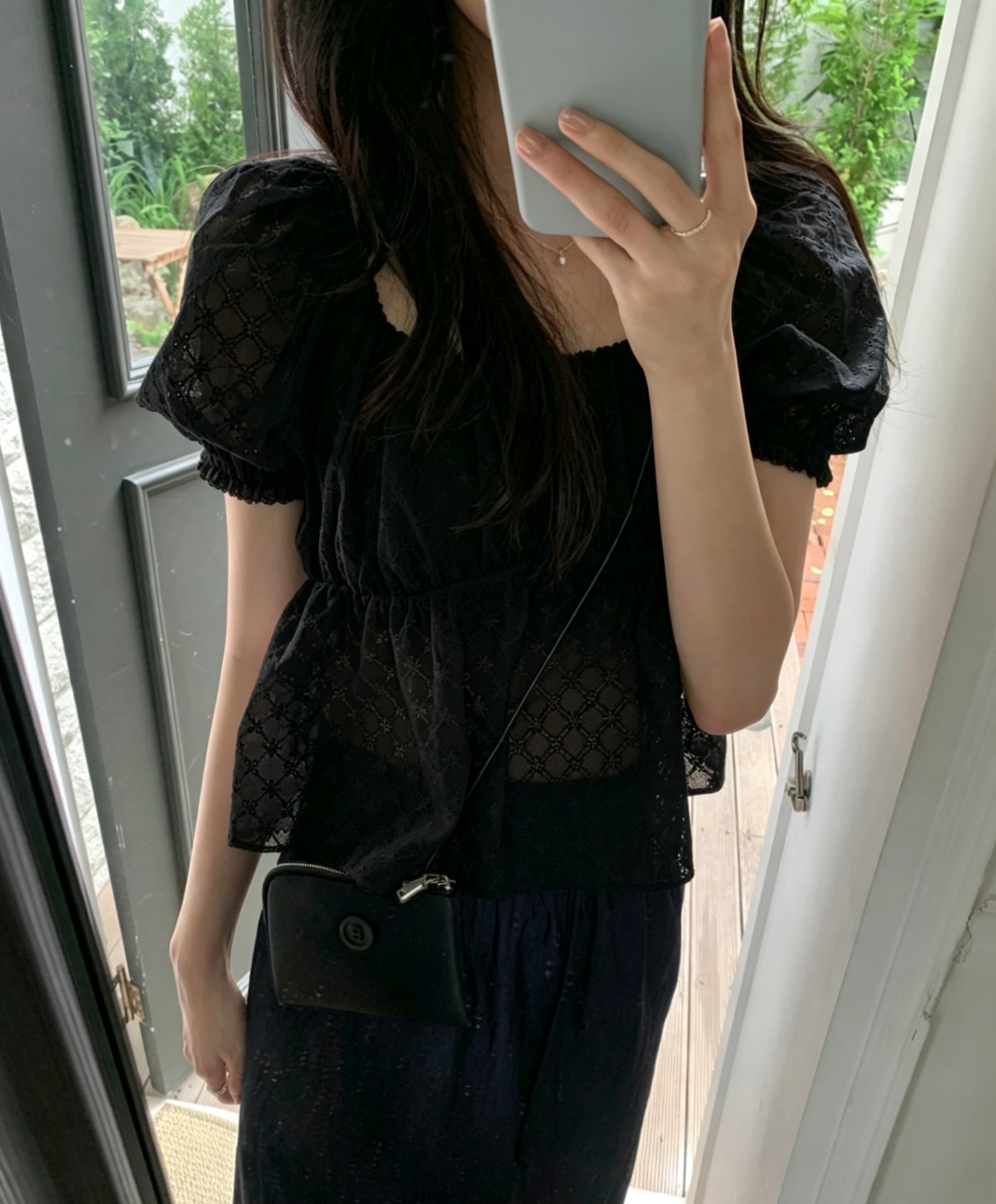 한국 chic 여름 새로운 ins 한 부서 달콤함 자카드 다용도 밴딩 반팔 셔츠 상세 이미지 11
