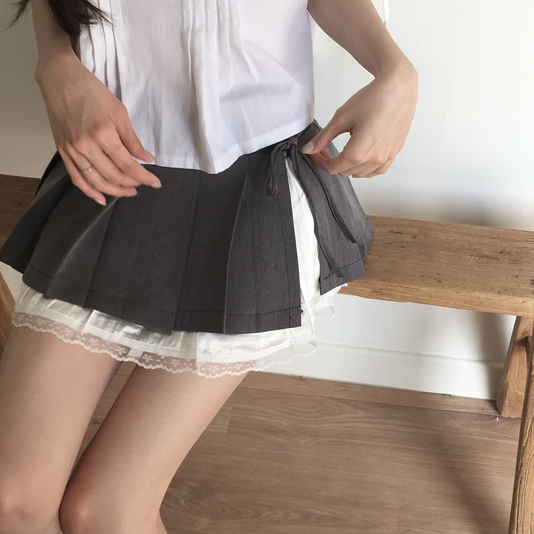 있음 선적 사이즈 업데이트 한국 chic 여름 새로운 프랑스식 커프스 레이스업 품격 주름 미니멀리즘 반팔 셔츠 상세 이미지 16