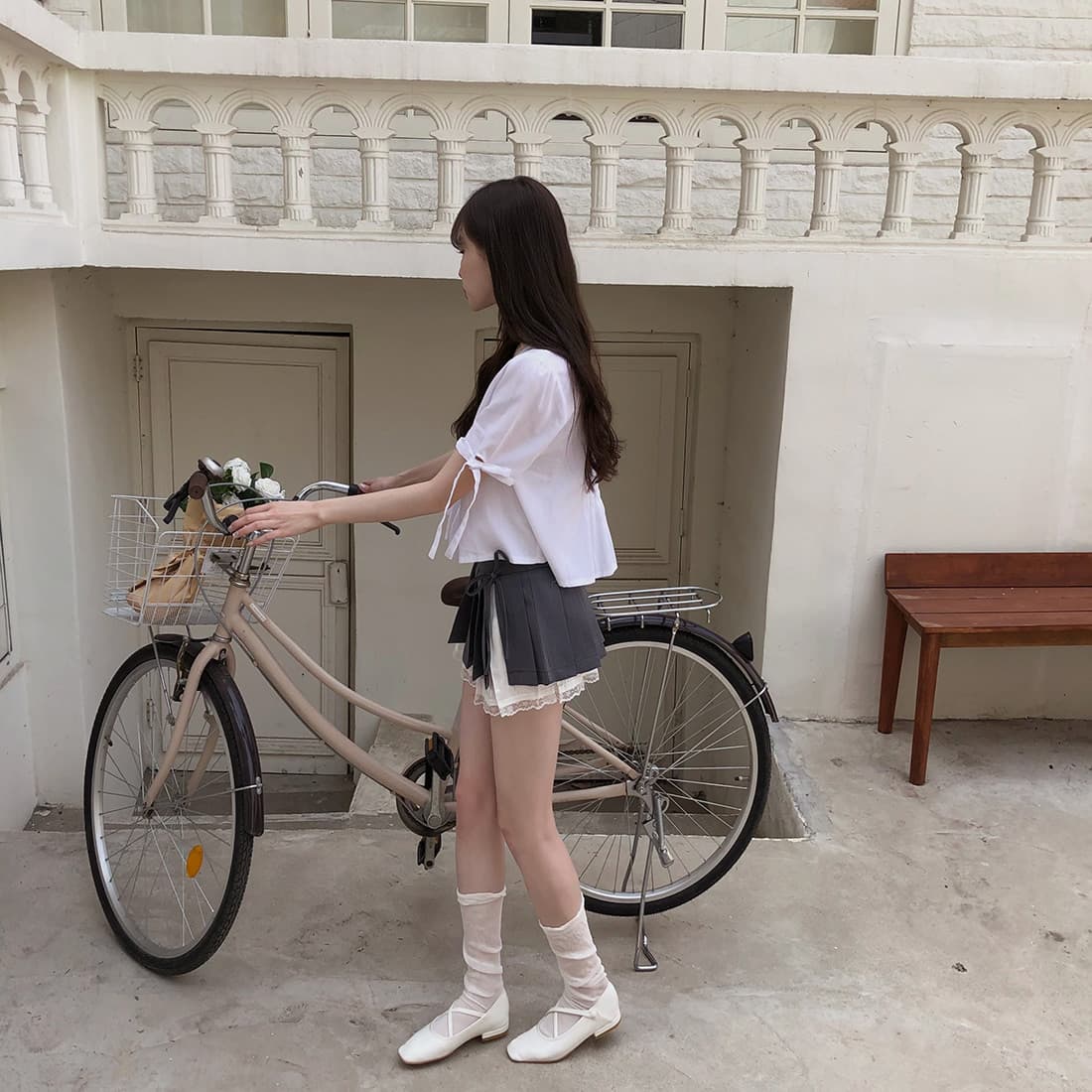있음 선적 사이즈 업데이트 한국 chic 여름 새로운 프랑스식 커프스 레이스업 품격 주름 미니멀리즘 반팔 셔츠 상세 이미지 20